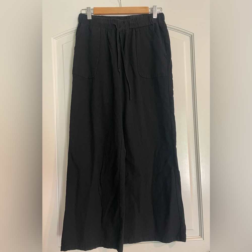 Women's C.O.Z.Y. Black Wide-Leg Drawstring Elastic Waist Cotton Pants